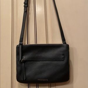 Vince Camuto black leather crossbody with gold trim
